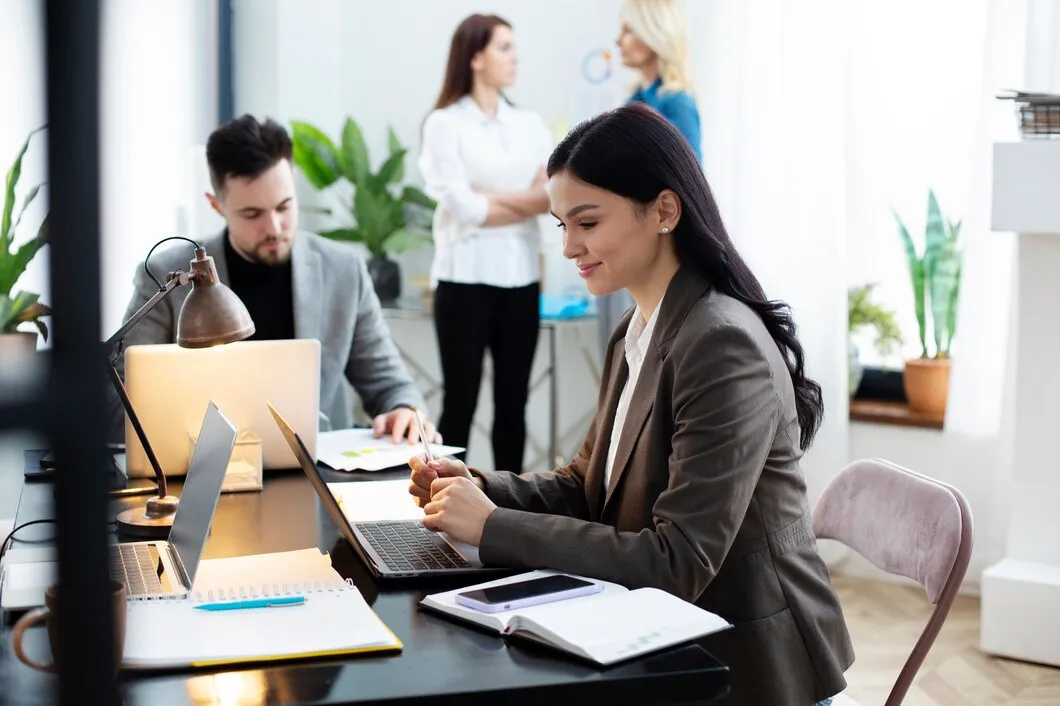 Professionals collaborating in a business meeting