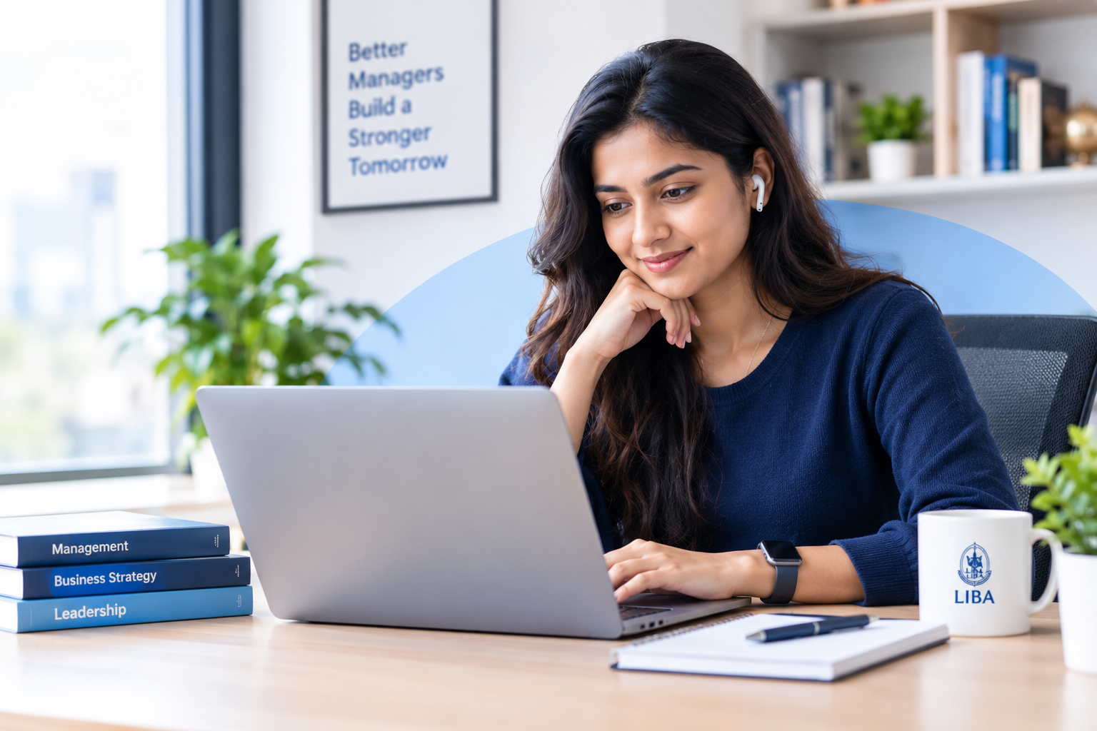 Professional learner studying online with a laptop
